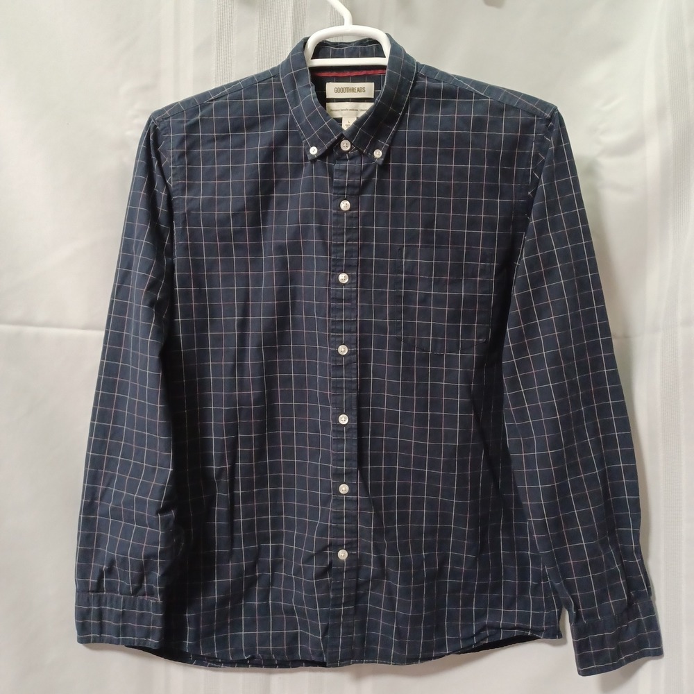 Goodthreads Button Down Shirt Mens L Navy Windowpane Check Standard Fit Long Slv
